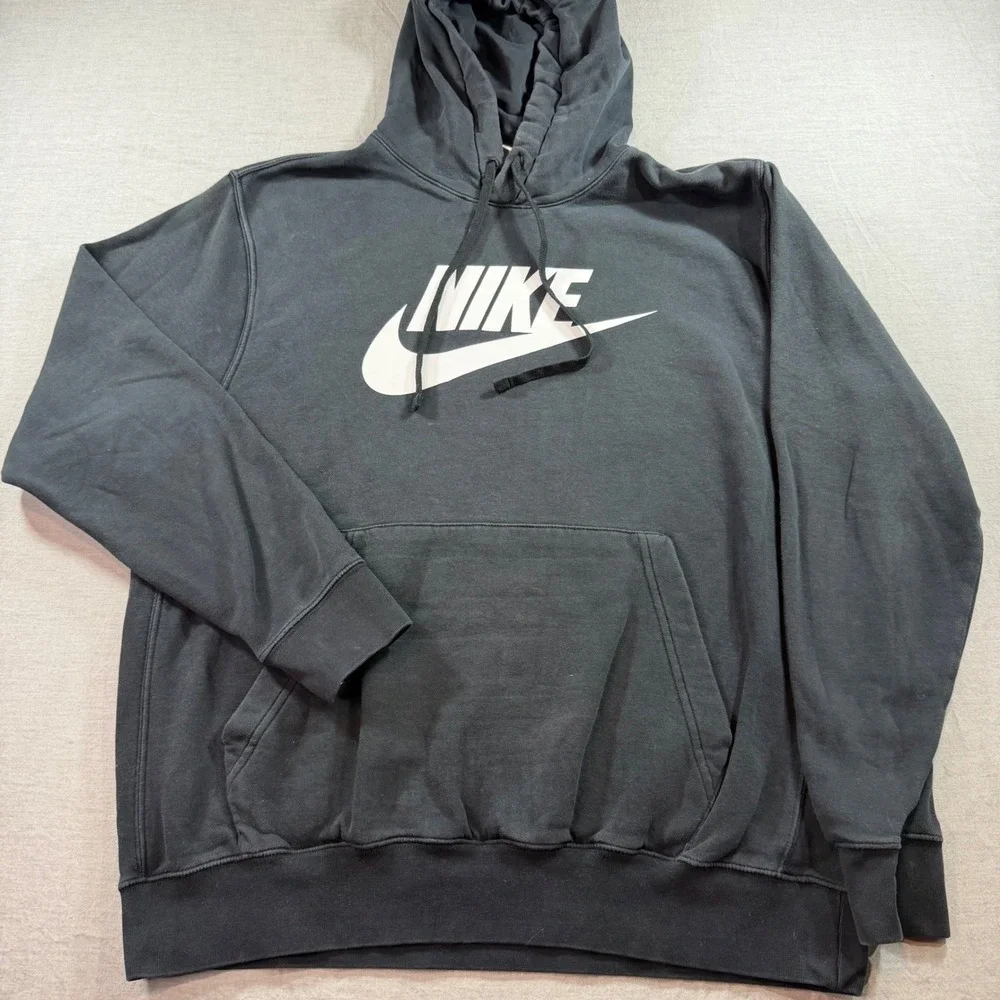 Nike Hoodie Mens Large Black Good Sportswear Club‎ Fleece Logo Pullover